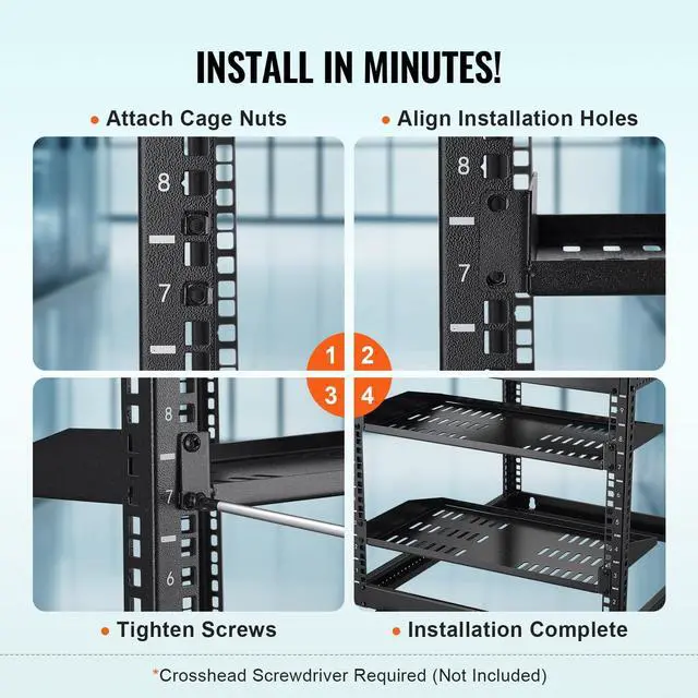 Alt view image 7 of 7 - VEVOR 2PCS 1U Server Rack Shelf, Universal Vented Rack Mount Cantilever Tray for 19 inch Network Equipment Rack & Cabinet, 10" Deep Rack Mount Shelf, Weight Capacity 50 lbs Wall Mount Rack Shelf