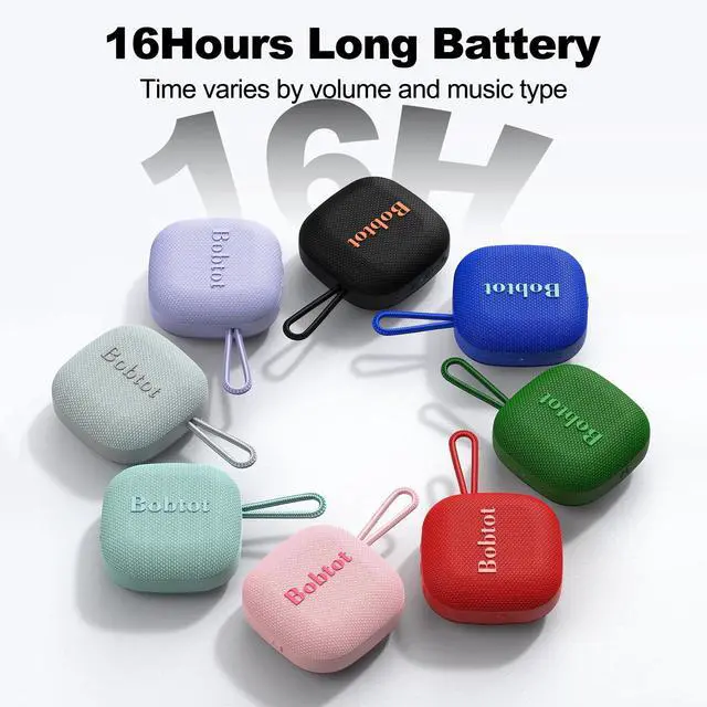 Alt view image 4 of 7 - Bobtot Portable Bluetooth Speakers, Wireless IPX7 Waterproof Mini Speaker with 16H Playtime, Loud Stereo Sound, TWS, Built-in Microphone, Small Size with Lanyard, Black