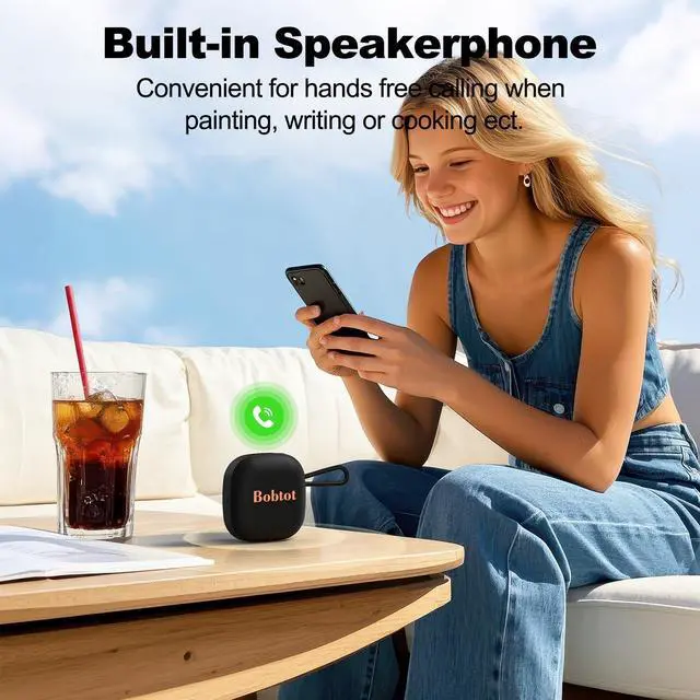 Alt view image 5 of 7 - Bobtot Portable Bluetooth Speakers, Wireless IPX7 Waterproof Mini Speaker with 16H Playtime, Loud Stereo Sound, TWS, Built-in Microphone, Small Size with Lanyard, Black