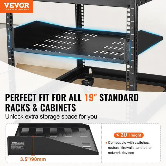 Alt view image 2 of 7 - VEVOR 2U Server Rack Shelf - Universal Vented Cantilever Tray for 19 inch Network Equipment Rack & Cabinet, 16" Deep, 50 lbs Weight Capacity, Wall Mount