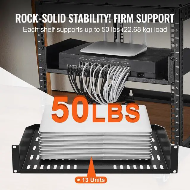 Alt view image 3 of 7 - VEVOR 2U Server Rack Shelf - Universal Vented Cantilever Tray for 19 inch Network Equipment Rack & Cabinet, 16" Deep, 50 lbs Weight Capacity, Wall Mount