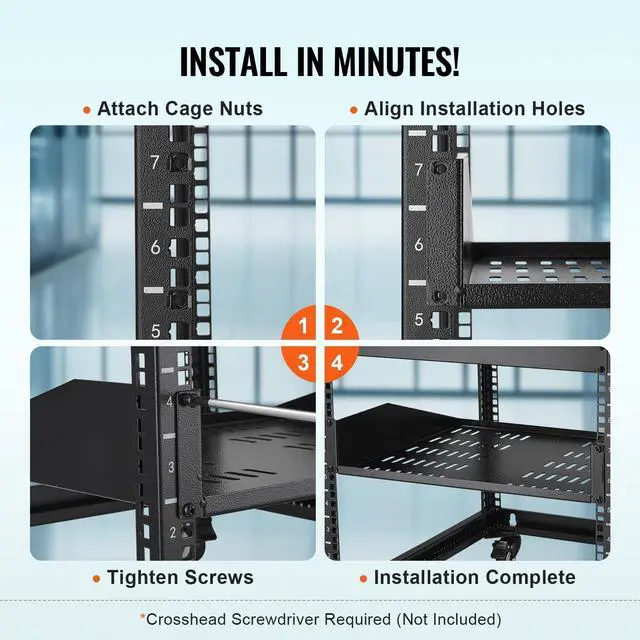 Alt view image 6 of 7 - VEVOR 2U Server Rack Shelf - Universal Vented Cantilever Tray for 19 inch Network Equipment Rack & Cabinet, 16" Deep, 50 lbs Weight Capacity, Wall Mount