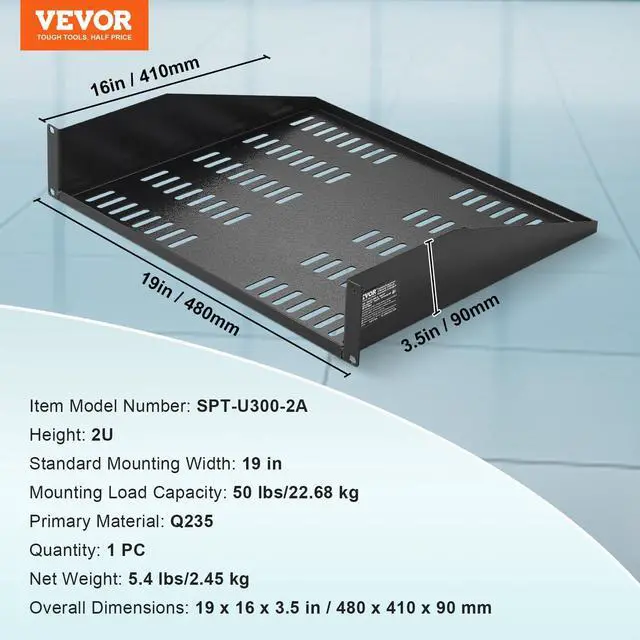 Alt view image 7 of 7 - VEVOR 2U Server Rack Shelf - Universal Vented Cantilever Tray for 19 inch Network Equipment Rack & Cabinet, 16" Deep, 50 lbs Weight Capacity, Wall Mount