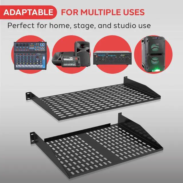 Alt view image 4 of 7 - Pyle 19-Inch 1U+2U Server Rack Shelves - Universal Mounting Tray for Computer Racks & Cabinets, Wall Mount Compatible, Ventilated Design for Air Circulation, Black Computer Case,110lbs Weight Capacity