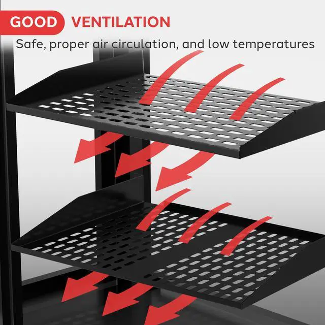 Alt view image 6 of 7 - Pyle 19-Inch 1U+2U Server Rack Shelves - Universal Mounting Tray for Computer Racks & Cabinets, Wall Mount Compatible, Ventilated Design for Air Circulation, Black Computer Case,110lbs Weight Capacity