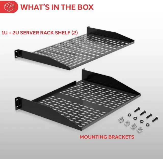 Alt view image 7 of 7 - Pyle 19-Inch 1U+2U Server Rack Shelves - Universal Mounting Tray for Computer Racks & Cabinets, Wall Mount Compatible, Ventilated Design for Air Circulation, Black Computer Case,110lbs Weight Capacity