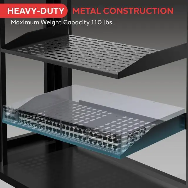 Alt view image 5 of 7 - Pyle 19-Inch 2U Server, Vented Shelves for Good Air Circulation, Cantilever, Wall Rack, Universal Device, Cabinet Shelf, Computer Case Mounting Tray, Black (PLRSTN22U), 1 Unit