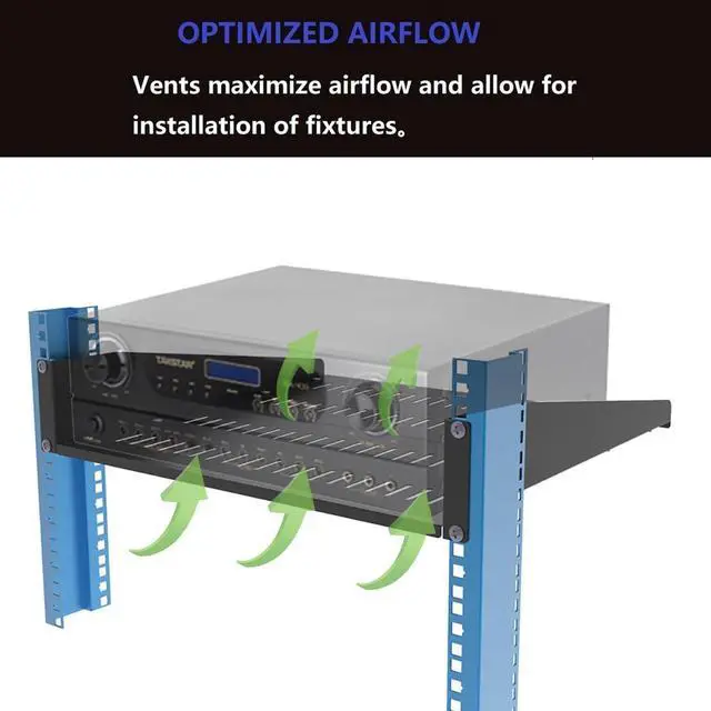 Alt view image 4 of 7 - JINGCHENGMEI 2U Vented Server Rack Shelf- Deep Adjustable Universal Rack Mount Cantilever Tray for 19" Network Equipment Rack & Cabinet,16 inches Deep, Black (2U16Inch)