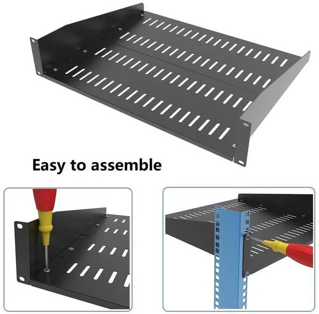 Alt view image 6 of 7 - JINGCHENGMEI 2U Vented Server Rack Shelf- Deep Adjustable Universal Rack Mount Cantilever Tray for 19" Network Equipment Rack & Cabinet,16 inches Deep, Black (2U16Inch)