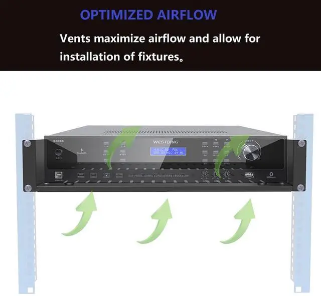 Alt view image 2 of 7 - JINGCHENGMEI 2U Vented Server Rack Shelf- Deep Adjustable Universal Rack Mount Cantilever Tray for 19" Network Equipment Rack & Cabinet,14-17 inches Deep, Black (2U14Inch)