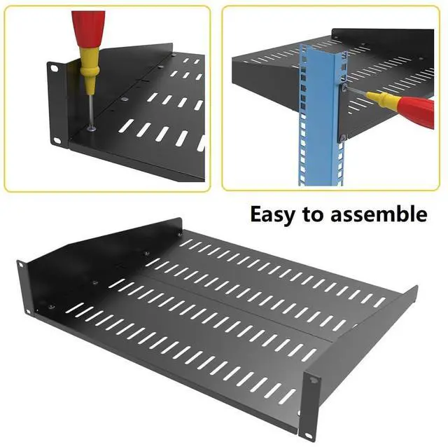 Alt view image 6 of 7 - JINGCHENGMEI 2U Vented Server Rack Shelf- Deep Adjustable Universal Rack Mount Cantilever Tray for 19" Network Equipment Rack & Cabinet,14-17 inches Deep, Black (2U14Inch)