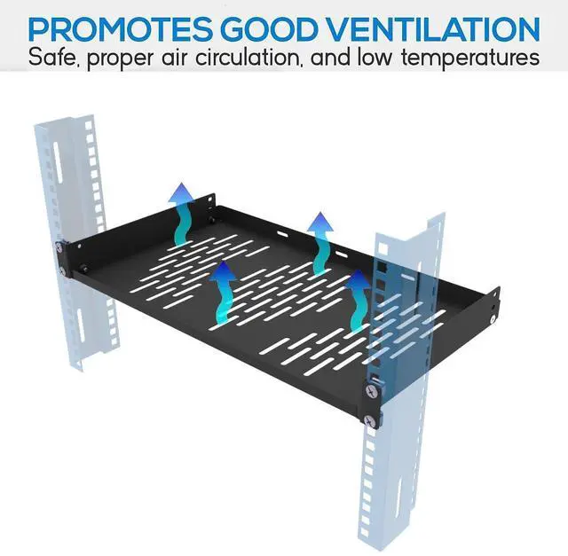 Alt view image 4 of 6 - Beiyier 2PCS 1U Server Rack Shelf, Suitable for 19" Network Equipment Racks and Cabinets, Ventilated Cantilever Tray, Depth of 12 inches, Well-Ventilated (Black)