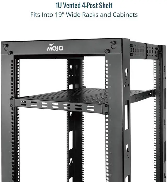 Alt view image 4 of 6 - Tecmojo 1U 4-Post Vented Server Rack Mount Shelf,27.6in Deep with Adjustable Depth 19.7-37.4inch,Supports to 242 lbs,Universal Tray for 19 Inch AV/Network Equipment Rack,Black