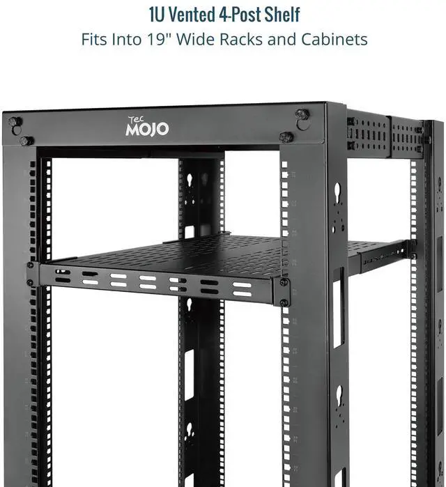 Alt view image 4 of 7 - Tecmojo 1U 4-Post Vented Server Rack Mount Shelf,21.7in Deep with Adjustable Depth 13.5-31.8 Inch,Supports to 242 lbs,Universal Tray for 19 Inch AV/Network Equipment Rack,Black