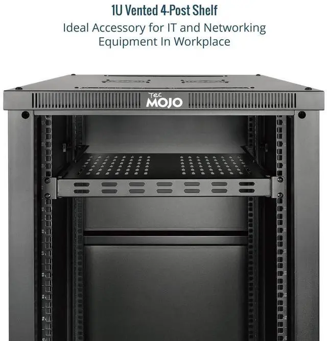 Alt view image 5 of 7 - Tecmojo 1U 4-Post Vented Server Rack Mount Shelf,21.7in Deep with Adjustable Depth 13.5-31.8 Inch,Supports to 242 lbs,Universal Tray for 19 Inch AV/Network Equipment Rack,Black