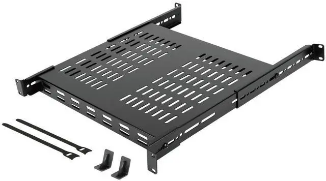 Main image of Tecmojo 1U 4-Post Vented Server Rack Mount Shelf,13.8in Deep with Adjustable Depth 13.8-23.6inch,Supports to 242 lbs,Universal Tray for 19 Inch AV/Network Equipment Rack,Black