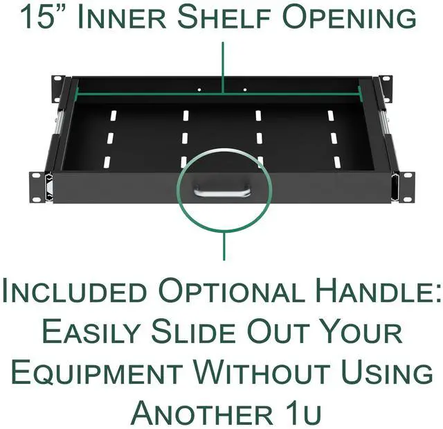 Alt view image 2 of 6 - ynVISION.DESIGN 1U Sliding Rack Shelf with Handle for Server Racks - Extendable from 20 to 35 inches - Fits Standard 19 inch x 20 inch 4 Post Rack - Supports 44 lbs, Ideal 1U Rack Drawer