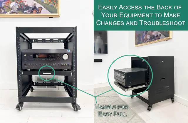 Alt view image 6 of 6 - ynVISION.DESIGN 1U Sliding Rack Shelf with Handle for Server Racks - Extendable from 20 to 35 inches - Fits Standard 19 inch x 20 inch 4 Post Rack - Supports 44 lbs, Ideal 1U Rack Drawer