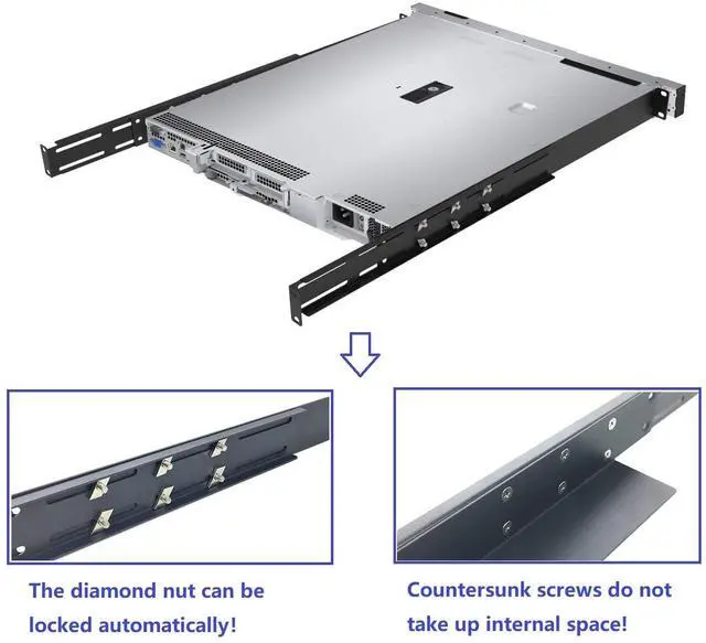 Alt view image 2 of 6 - JINGCHENGMEI 1U Universal 4-Post Rack Mount Server Shelf Rails for Dell Compaq HP IBM APC - 16.5-29.5 Inches Adjustable Depth-110 lbs Capacity (16.5-29.5" Rails)