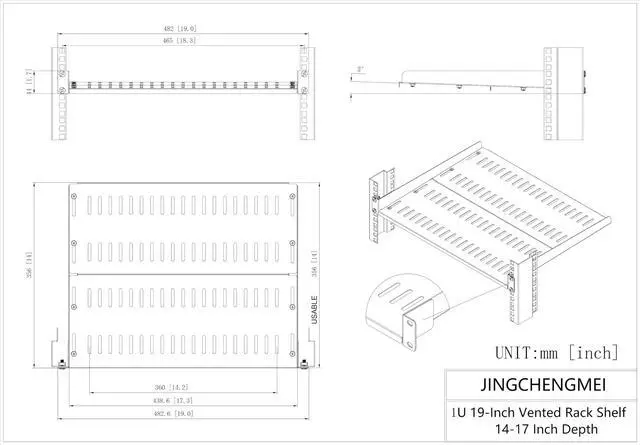 Alt view image 5 of 7 - JINGCHENGMEI 1U Server Rack Shelf, Universal Vented Rack Mount Cantilever Tray Deep Adjustable 14-17In for 19 Inch Networking Equipments Rack Enclosure, Black (1U14In)