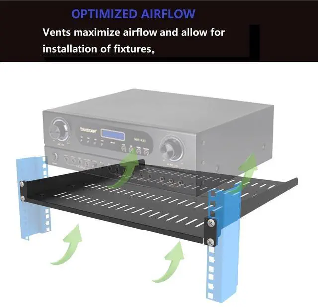 Alt view image 4 of 7 - JINGCHENGMEI 1U Server Rack Shelf, Universal Vented Rack Mount Cantilever Tray Deep Adjustable 16-20 inches for 19 Inch Networking Equipments Rack Enclosure, Black (1U16In)