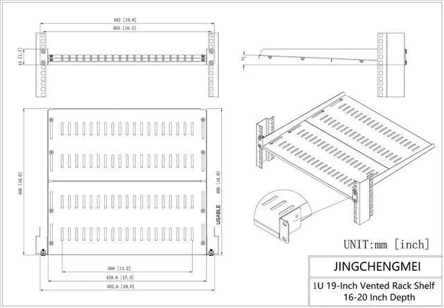 Alt view image 5 of 7 - JINGCHENGMEI 1U Server Rack Shelf, Universal Vented Rack Mount Cantilever Tray Deep Adjustable 16-20 inches for 19 Inch Networking Equipments Rack Enclosure, Black (1U16In)