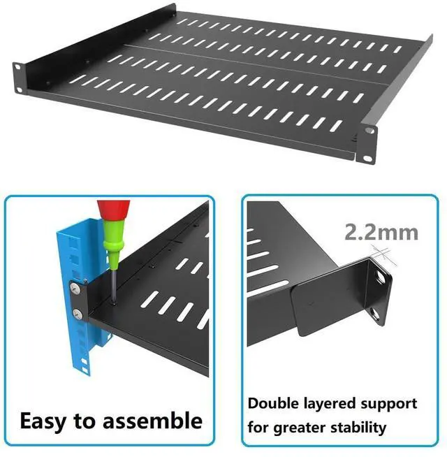 Alt view image 6 of 7 - JINGCHENGMEI 1U Server Rack Shelf, Universal Vented Rack Mount Cantilever Tray Deep Adjustable 16-20 inches for 19 Inch Networking Equipments Rack Enclosure, Black (1U16In)