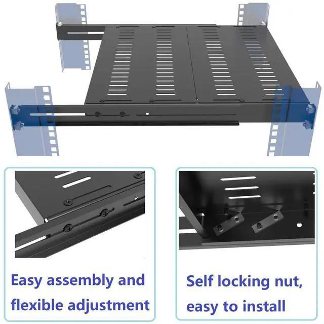 Alt view image 6 of 7 - JINGCHENGMEI 1U Vented 4-Post Adjustable Server Shelf- Universal Tray 16.5-29" Adjustable Mounting Depth for 19 Inch Network Equipment Server Rack or Cabinet, Black