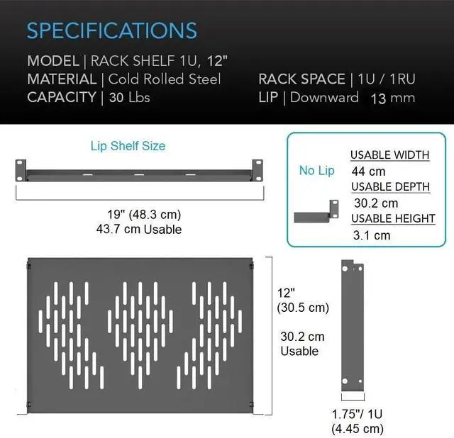 Alt view image 2 of 6 - Beiyier 2PCS 1U Server Rack Shelf, Suitable for 19" Network Equipment Racks and Cabinets, Ventilated Cantilever Tray, Depth of 12 inches, Well-Ventilated (Black)