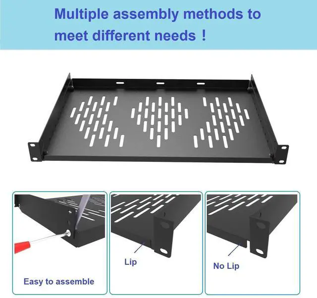 Alt view image 3 of 6 - Beiyier 2PCS 1U Server Rack Shelf, Suitable for 19" Network Equipment Racks and Cabinets, Ventilated Cantilever Tray, Depth of 12 inches, Well-Ventilated (Black)