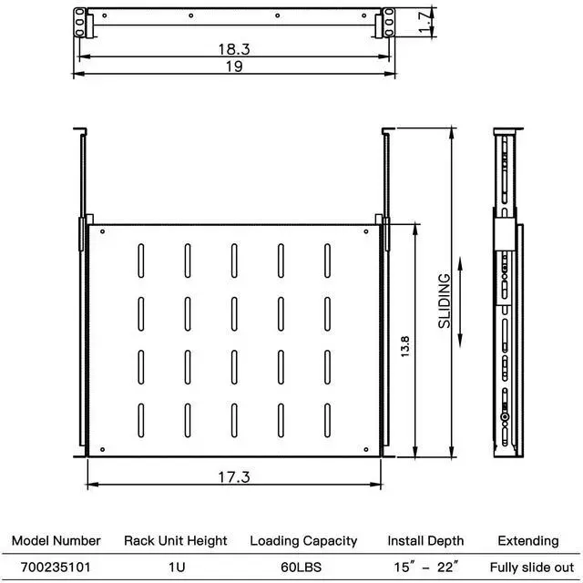Alt view image 3 of 6 - Raising Electronics Sliding Rack Server Shelf 1U 19'' 4 Post Rack Mount-Adjustable 15''-22''