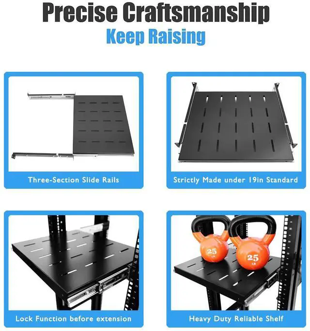 Alt view image 4 of 6 - Raising Electronics Sliding Rack Server Shelf 1U 19'' 4 Post Rack Mount-Adjustable 15''-22''