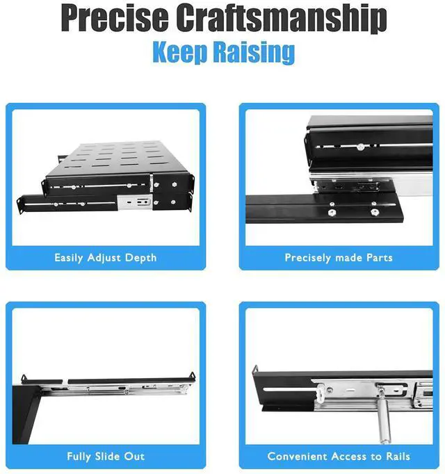 Alt view image 5 of 6 - Raising Electronics Sliding Rack Server Shelf 1U 19'' 4 Post Rack Mount-Adjustable 15''-22''