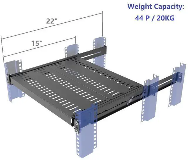 Alt view image 2 of 7 - JINGCHENGMEI 1U Sliding Rack Shelf for 19" Server Rack Mount Cabinet 15"-22" Adjustable Depth 4 Post Rack Mount,Disassembled, Black