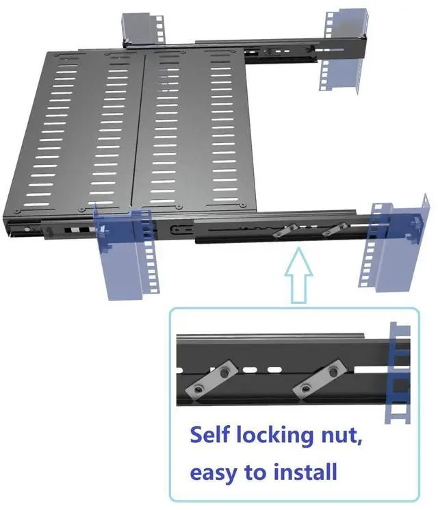 Alt view image 6 of 7 - JINGCHENGMEI 1U Sliding Rack Shelf for 19" Server Rack Mount Cabinet 15"-22" Adjustable Depth 4 Post Rack Mount,Disassembled, Black