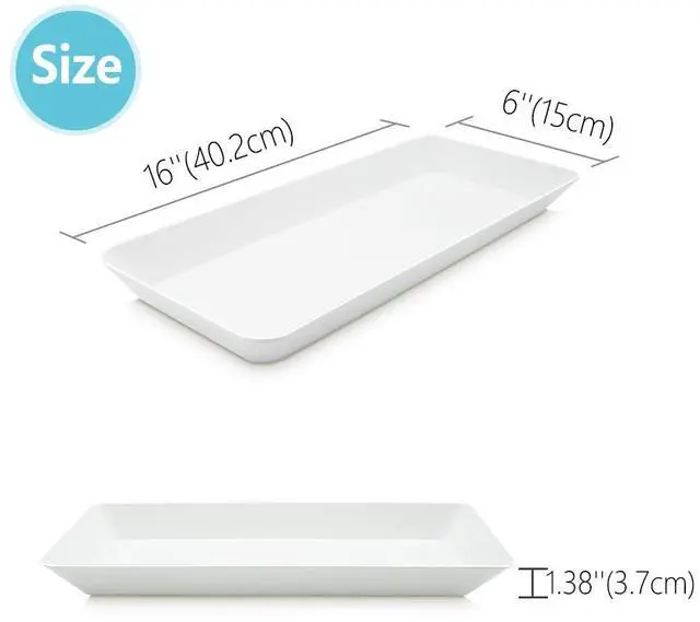 Alt view image 2 of 7 - AMGBZT Serving Tray Platter Rectangle, 4 Pcs Long Narrow Food Tray for Veggie Fruit Snack Dessert, Plastic White Food Trays for Party Supplies Display, Rectangular Platters for Serving Food, BPA Free