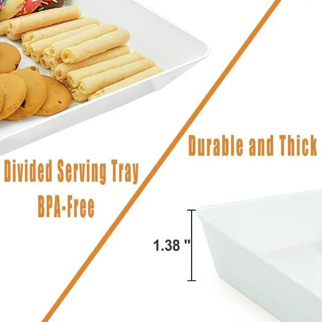 Alt view image 3 of 7 - AMGBZT Serving Tray Platter Rectangle, 4 Pcs Long Narrow Food Tray for Veggie Fruit Snack Dessert, Plastic White Food Trays for Party Supplies Display, Rectangular Platters for Serving Food, BPA Free