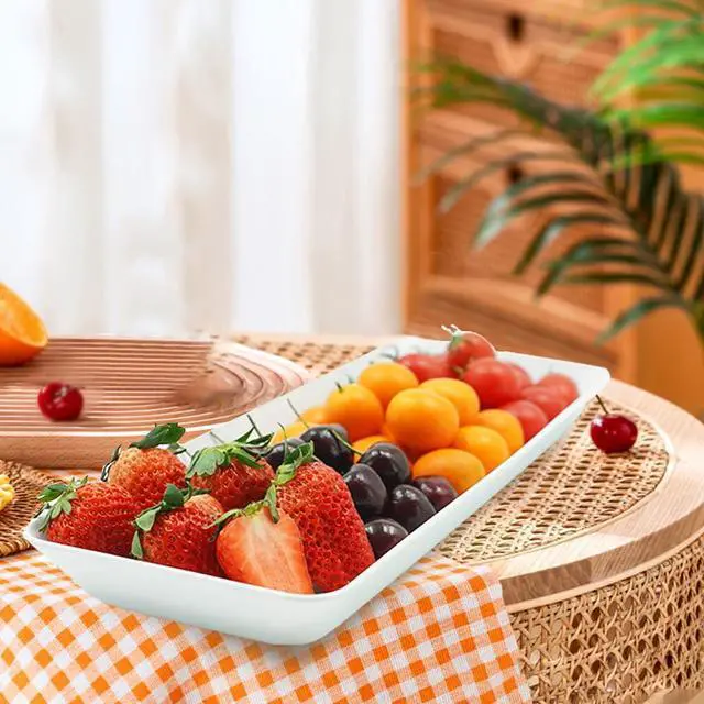 Alt view image 6 of 7 - AMGBZT Serving Tray Platter Rectangle, 4 Pcs Long Narrow Food Tray for Veggie Fruit Snack Dessert, Plastic White Food Trays for Party Supplies Display, Rectangular Platters for Serving Food, BPA Free