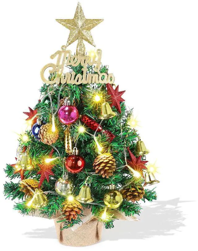 Main image of Tabletop Christmas Tree 21.65 Inch Mini Artificial Christmas Tree with 20 LED String Lights, Star Tree, Pine Cones Ornaments, Small Xmas Tree for Holiday Indoor DIY Christmas Decor