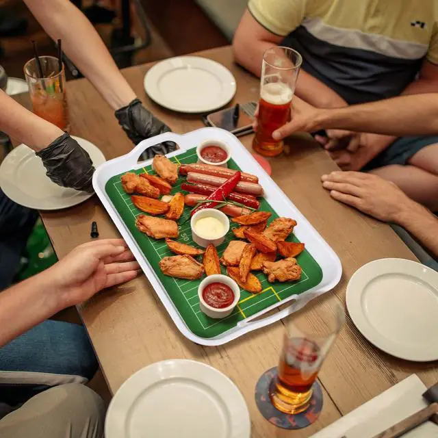 Alt view image 2 of 6 - Yungyan 2 Pcs Plastic Football Serving Trays with Handles 15 x 11 x 1.89 Inch Football Stadium Serving Platter with Handles Sport Trays for Food Game Day Fun Platter for Home Tailgate Party