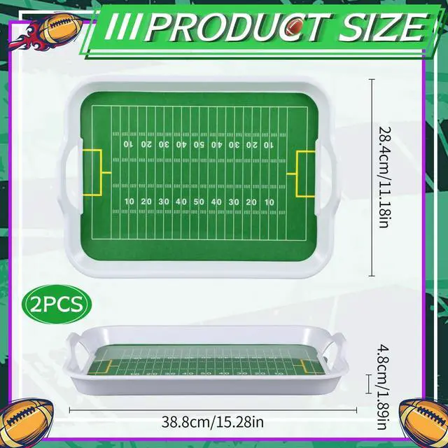 Alt view image 3 of 6 - Yungyan 2 Pcs Plastic Football Serving Trays with Handles 15 x 11 x 1.89 Inch Football Stadium Serving Platter with Handles Sport Trays for Food Game Day Fun Platter for Home Tailgate Party