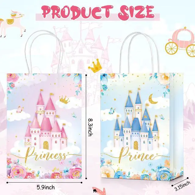 Alt view image 2 of 7 - Sepamoon 36 Pcs Princess Prince Party Favor Bags Prince Princess Castle Bags Princess Treat Bags with Handles Candy Goodie Bags for Gender Reveal Party Baby Shower Wedding Supplies