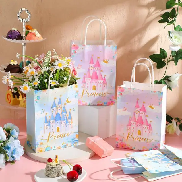 Alt view image 3 of 7 - Sepamoon 36 Pcs Princess Prince Party Favor Bags Prince Princess Castle Bags Princess Treat Bags with Handles Candy Goodie Bags for Gender Reveal Party Baby Shower Wedding Supplies