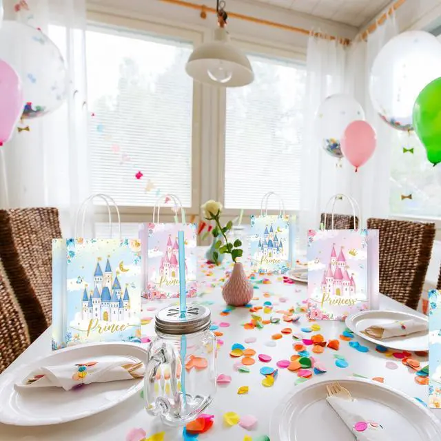 Alt view image 6 of 7 - Sepamoon 36 Pcs Princess Prince Party Favor Bags Prince Princess Castle Bags Princess Treat Bags with Handles Candy Goodie Bags for Gender Reveal Party Baby Shower Wedding Supplies