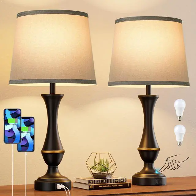 Main image of Upgraded Touch Lamps for Bedrooms Set of 2 - Nightstand Table Lamp with USB C+A, 3 Way Dimmable Lamps for Living Room(Grey)