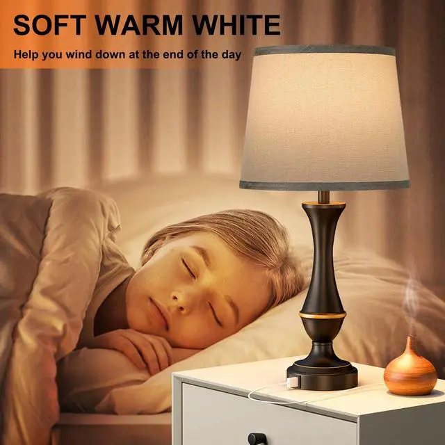 Alt view image 3 of 7 - Upgraded Touch Lamps for Bedrooms Set of 2 - Nightstand Table Lamp with USB C+A, 3 Way Dimmable Lamps for Living Room(Grey)