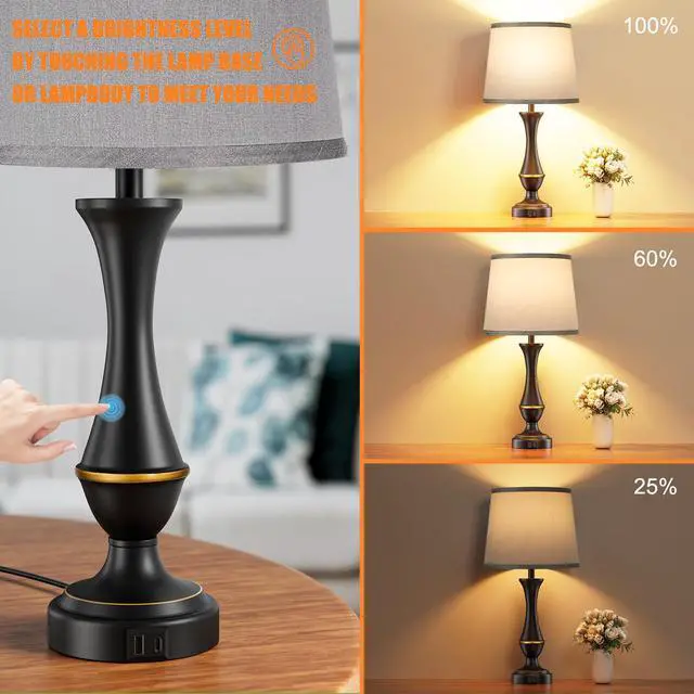 Alt view image 6 of 7 - Upgraded Touch Lamps for Bedrooms Set of 2 - Nightstand Table Lamp with USB C+A, 3 Way Dimmable Lamps for Living Room(Grey)