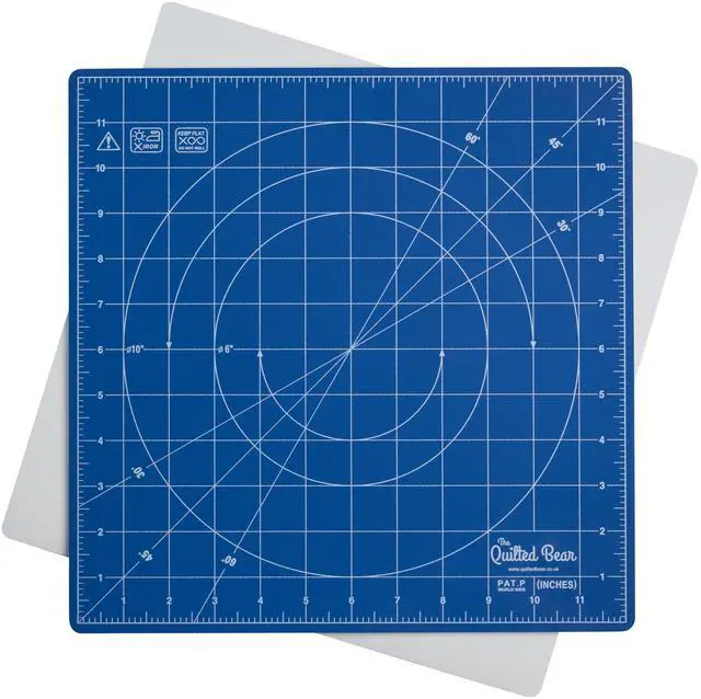 Main image of The Quilted Bear Rotating Cutting Mat 12" x 12" - Locking & Rotating Self Healing Cutting Board for Sewing, Fabric & Quilting - 360 Degree Sewing Supplies Mat for Craft Table (Blue)