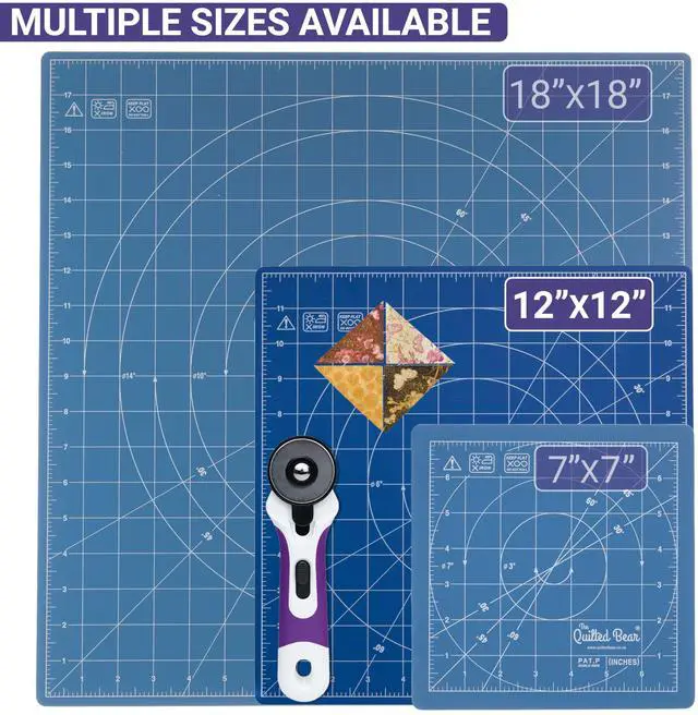 Alt view image 2 of 7 - The Quilted Bear Rotating Cutting Mat 12" x 12" - Locking & Rotating Self Healing Cutting Board for Sewing, Fabric & Quilting - 360 Degree Sewing Supplies Mat for Craft Table (Blue)