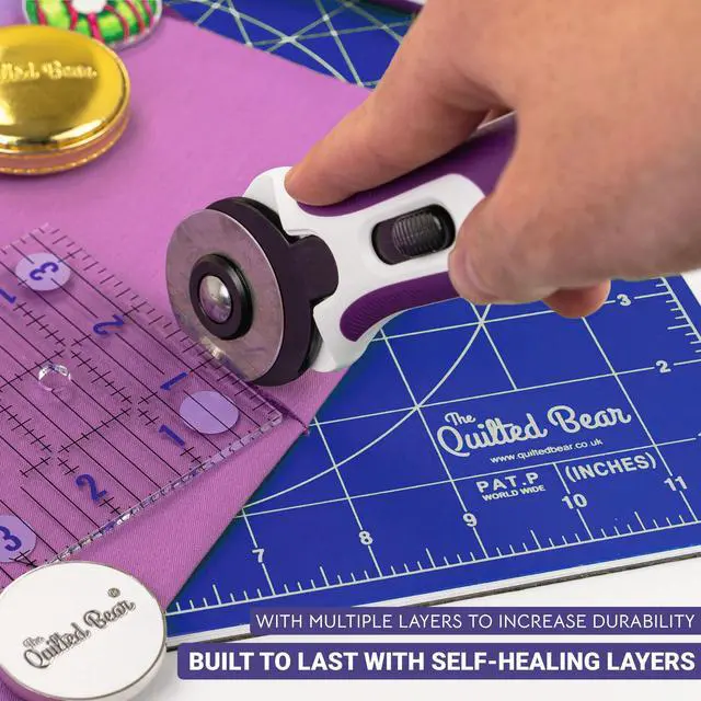 Alt view image 5 of 7 - The Quilted Bear Rotating Cutting Mat 12" x 12" - Locking & Rotating Self Healing Cutting Board for Sewing, Fabric & Quilting - 360 Degree Sewing Supplies Mat for Craft Table (Blue)